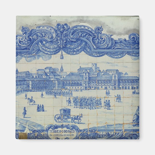 Azulejos-Fliesen, die die Praca do Comercio darste Magnet (Vorne)