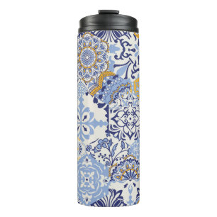 Azulejos Fliesen Patchwork. Nahtloses farbenfrohes Thermosbecher