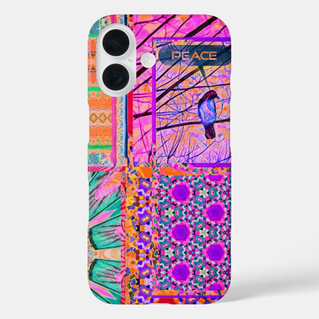 Azulejos Geometric Tiles with Bird of Peace iPhone 16 Hülle (Rückseite)