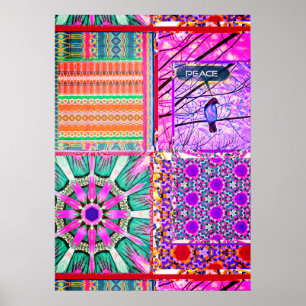 Azulejos Geometric Tiles with Bird of Peace Poster