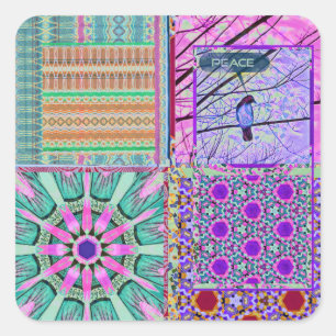 Azulejos Geometric Tiles with Bird of Peace Quadratischer Aufkleber