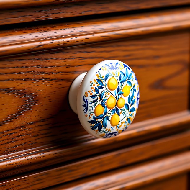 💙 💛 Azulejos Lemon Bouquet Keramikknauf (💙💛 Azulejos Lemon Bouquet Ceramic Knob)