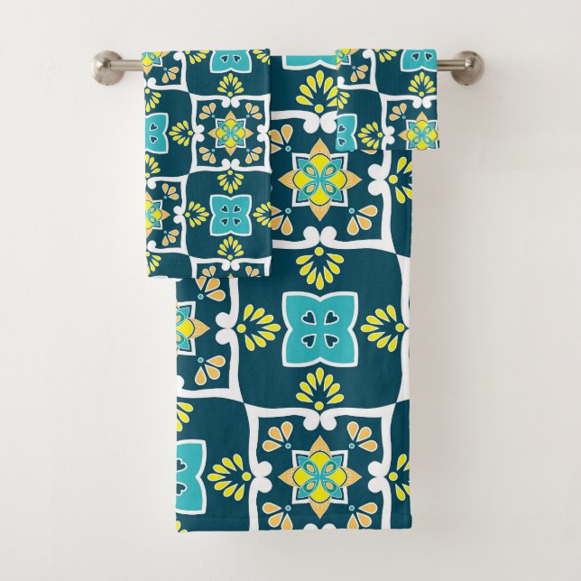 Azulejos minty et turquoise aux éléments jaunes (En situation)