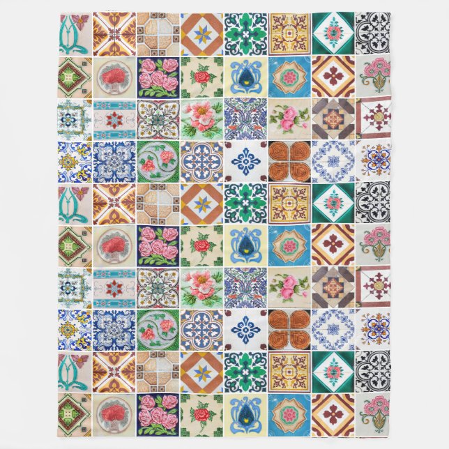 Azulejos & Peranakan Wall Wandmalerei Winter Fleecedecke (Vorderseite)