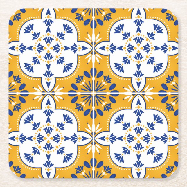 Azulejos Portugiesischer Tile White Senard Yellow  Rechteckiger Pappuntersetzer (Vorderseite)