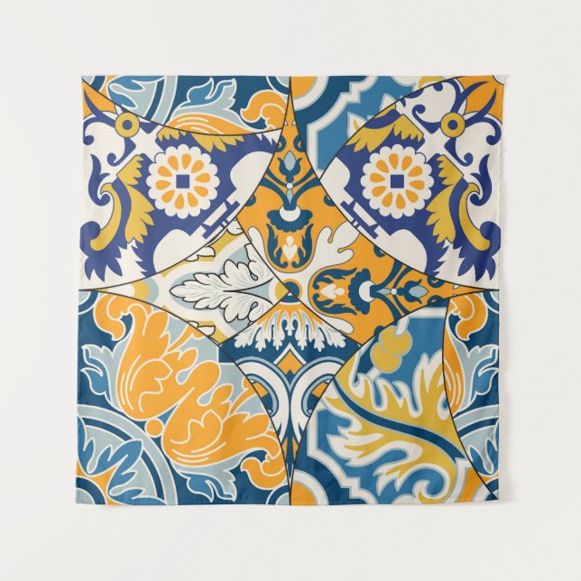 Azulejos Tiles Patchwork Vintages Hintergrundpapie Wandteppich (Vorderseite)
