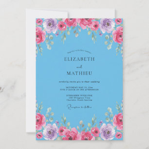 Azur Magenta Wildblumen-Hochzeit Einladung