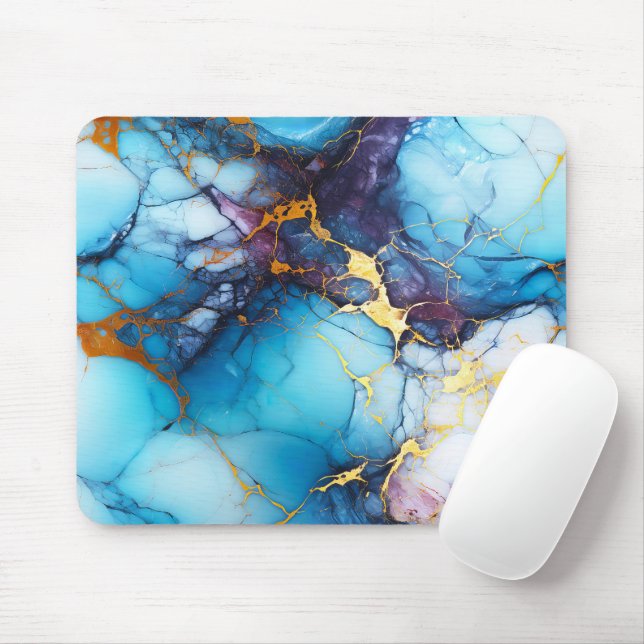 Azur- und Amethyst-Marmor mit goldenen Adern Mousepad (Mit Mouse)