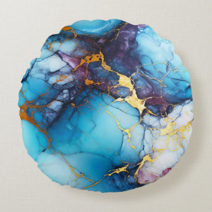 Azur- und Amethyst-Marmor mit goldenen Adern Rundes Kissen