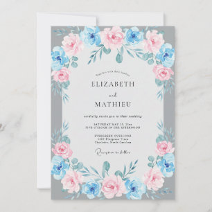 Azurblassene Hochzeit mit Blättern Einladung