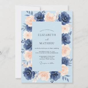 Azurblaue Aprikosen-Blüten-Hochzeit Einladung