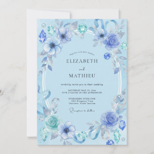 Azurblaue Aquarell-Juwelen-Hochzeit Einladung