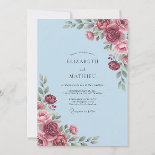 Azurblaue Beerenblüten-Hochzeit Einladung
