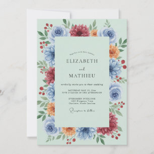 Azurblaue Bernsteingrüne Hochzeit Einladung