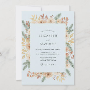 Azurblaue Blattblütenhochzeit Einladung