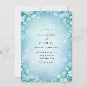 Azurblaue Blumen-Hochzeitshimmel Einladung