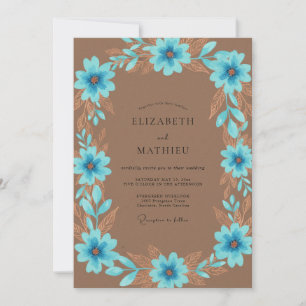 Azurblaue Bronze-Petal-Hochzeit Einladung