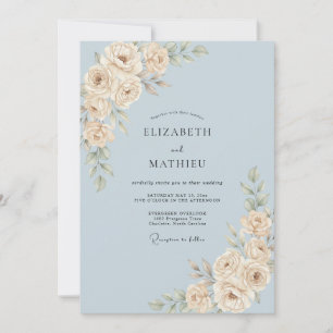 Azurblaue Elfenbein-Blatt-Hochzeit Einladung
