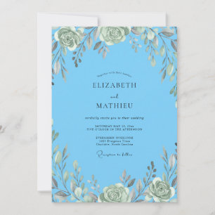 Azurblaue gedämpfte Salbeiblatt-Hochzeit Einladung