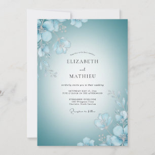 Azurblaue Gemalte Blütenblätter Hochzeit Einladung