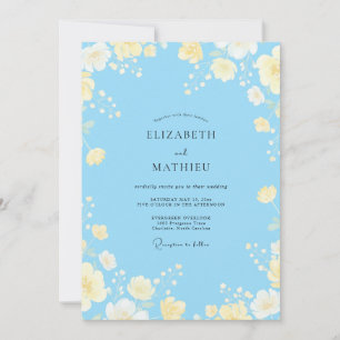 Azurblaue Hochzeit mit gelben Blüten Einladung