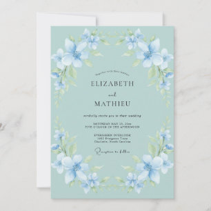 Azurblaue Hortensien-Eukalyptus-Hochzeit Einladung