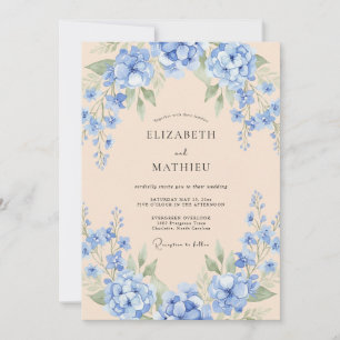 Azurblaue Hortensien Hochzeit bemalt Einladung
