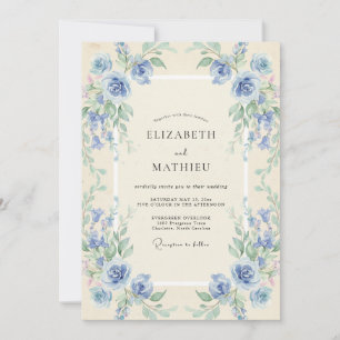 Azurblaue Immergrün-Kranz-Hochzeit Einladung