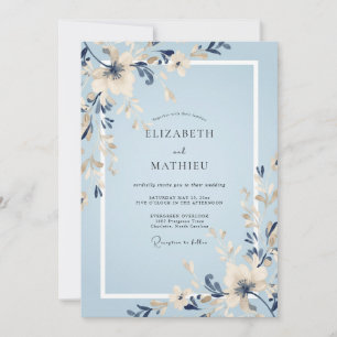 Azurblaue Indigo-Blüten-Hochzeit Einladung