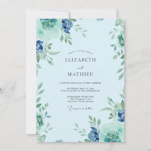 Azurblaue Kornblumen-Blumenhochzeit Einladung