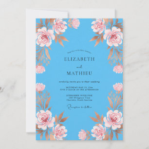 Azurblaue Kupfer-Blütenblattrat-Hochzeit Einladung