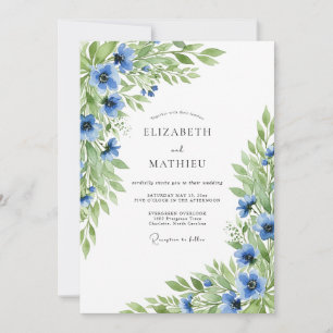 Azurblaue lebhafte Floral-Hochzeit Einladung