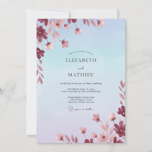 Azurblaue Malven-Wildblumen-Hochzeit Einladung