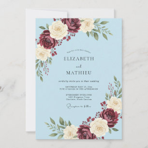 Azurblaue Marine-Rosa-Hochzeit Einladung