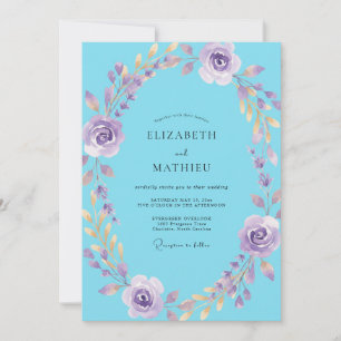 Azurblaue Mauve-Kranz-Hochzeit Einladung