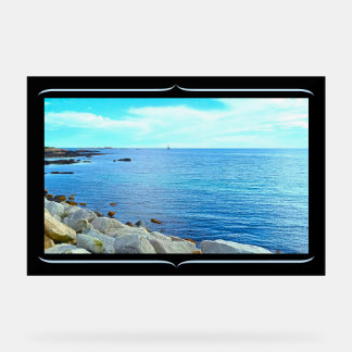 Azurblaue Meeresfoto mit dekorativen Rändern Acrylschild