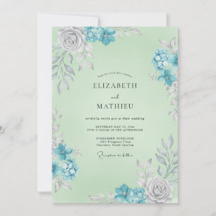 Azurblaue Minzblatt-Hochzeit Einladung