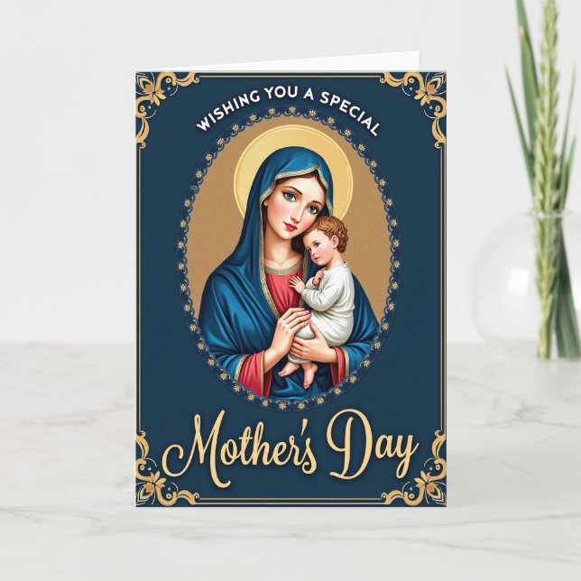 Azurblaue Mutter Kind Kunstkarte Karte (Vorderseite)