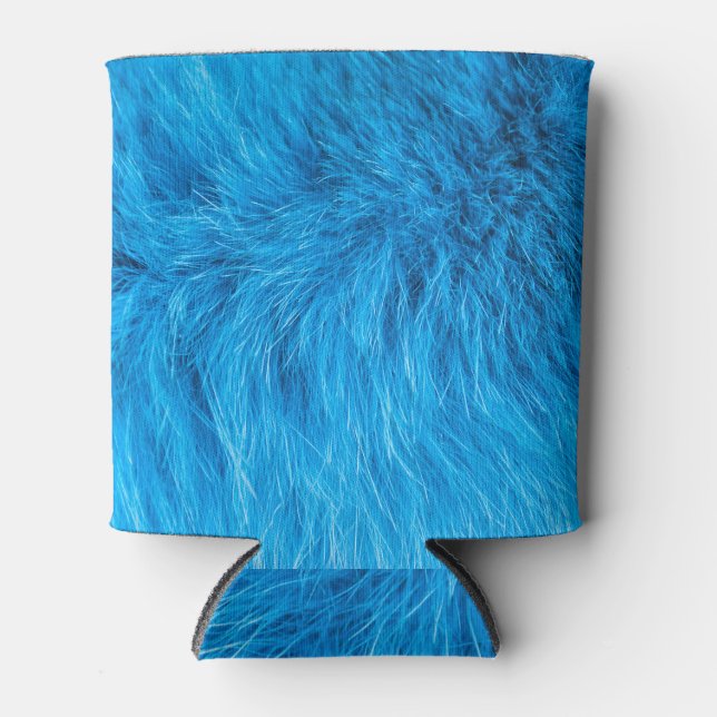 azurblaue Pelzstruktur, engmaschiges Tierfell. Dosenkühler (Vorderseite)
