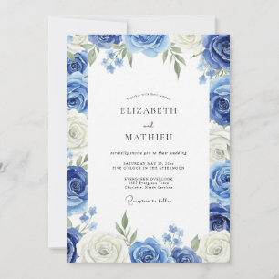 Azurblaue Pfingstrosen-Hochzeit mit Blättern Einladung