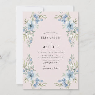 Azurblaue Pfirsichblüten-Hochzeit Einladung