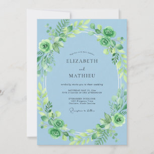 Azurblaue Salbeiblatt-Eukalyptus-Hochzeit Einladung