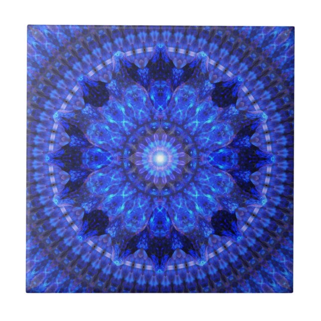 Azurblaue Schild-Mandala Fliese (Vorderseite)