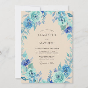 Azurblaue Teerosen-Hochzeit Einladung