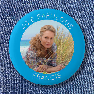 Azurblaue und weiße 40 & fantastische Foto Button