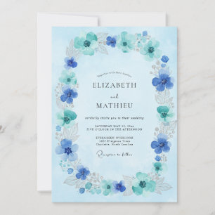 Azurblaue Wasser-Kranz-Hochzeit Einladung