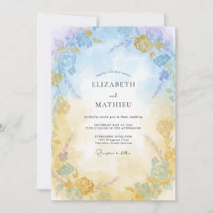 Azurblaue weiche Goldlack-Hochzeit Einladung