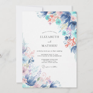 Azurblaue Wildblumenhochzeit Einladung