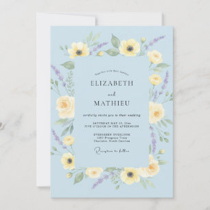 Azurblaue Zitronen-Mohn-Hochzeit Einladung