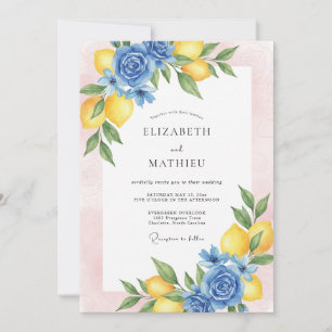 Azurblaue Zitronenlaub-Eukalyptus-Hochzeit Einladung